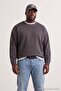 Plus Size Anthracite Oversize/Relaxed Fit Contrast Stitched Sweatshirt Tmnaw27Ao00009
