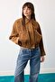 Limited Edition Camel Oversize Kalıp Yakalı Bomber Süet Ceket Mont TWOAW27MO00004