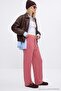 Red Striped Wide Leg Elastic Waist Regular Waist Soft Knitted Trousers Twoss26Pl00187 - 3