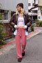 Red Striped Wide Leg Elastic Waist Regular Waist Soft Knitted Trousers Twoss26Pl00187 - 2