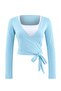 Light Blue-Ecru 2-Pack Body-Fitting Flexible Knitted Blouse with Binding Detail Twoaw26Bz00102