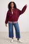 Bordo Bomber Yaka Oversize/Geniş Kalıp Önü Fermuarlı Büyük Beden Sweatshirt TBBAW26AO00038