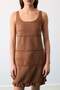 Limited Edition Kahverengi Süet Dikiş Detaylı Bodycon/Vücuda Oturan Havuz Yaka Midi Örme Elbise TWOAW27EL00197 - 3