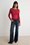 Red Plain Fitted Boat Neck Backless Long Sleeve Snap Fastener Knitted Bodysuit Twoaw27Bd00003 - 2