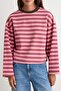 Pembe Çizgili Bisiklet Yaka Oversize Düşük Kol Örme Sweatshirt TWOAW27SW00239 - 3
