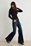 Koyu Mavi Aksesuar Detaylı Normal Bel Flare Jeans TWOAW27JE00320 - 2