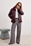 Bordo Oversize Kalıp Peluş Detaylı Biker Ceket Mont TWOAW25MO00032 - 5