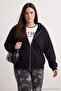 Siyah Kapüşonlu Düşük Kol Büyük Beden Örme Sweatshirt TBBAW27AO00011 - 2