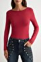 Red Plain Fitted Boat Neck Backless Long Sleeve Snap Fastener Knitted Bodysuit Twoaw27Bd00003 - 3