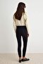 Black Button Detailed High Waist Cotton Tuck Fabric Knitted Leggings Twoaw27Ta00007 - 4