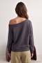 Teen Anthracite Slogan Printed Open Shoulder Knitted Sweatshirt Twoaw26Sw00201 - 5