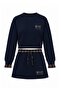 Navy Blue Oversize/Wide Fit Slogan Printed Skirted Thick Knitted Bottom - Top Set Twoaw27Au00143