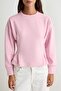 Light Pink Premium Pleated Peplum Crew Neck Low Sleeve Interlock Knitted Sweatshirt Twoaw27Sw00132 - 3