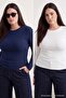 Navy Blue-Ecru 2 Pack Crop Camisole Knitted Plus Size Blouse Tbbaw26Af00055