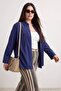 Navy Blue Pocketed Suede Woven Oversized Shirt Tbbaw27Ax00027 - 4