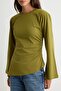 Haki %100 Pamuk Bele Oturan Asimetrik Bisiklet Yaka Örme T-Shirt TWOAW27TS00011 - 3
