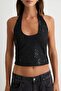 Siyah Çiçekli Halter Yaka Kolsuz Örme İnterlok Bluz TPRAW27BZ00059 - 3