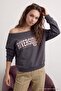 Teen Anthracite Slogan Printed Open Shoulder Knitted Sweatshirt Twoaw26Sw00201 - 4