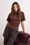 Ecru-Brown 2-Piece Fitted/Fitted Short Sleeve Stretch Knitted T-Shirt Twoss26Ts00319 - 6