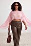 Powder Asymmetric Cut Unlined Chiffon Cape Party Woven Plus Size Blouse Tbbss26Af00313