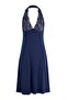 Navy Blue Halter Neck Lace Detailed Viscose Knitted Nightgown Thmaw27Gc00014