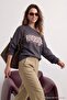 Teen Anthracite Slogan Printed Open Shoulder Knitted Sweatshirt Twoaw26Sw00201 - 3