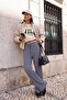 Lacivert Çizgili Wide Leg/Geniş Paça Beli Lastikli Normal Bel Yumuşak Örme Pantolon TWOSS26PL00187 - 2