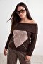 Brown Baklava Patterned Wool Soft Carmen Collar Knitwear Sweater Tbbaw27An00057 - 4