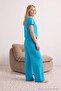 Turquoise 100% Cotton Polka Dot Waist Elastic Detailed Knitted Pajama Set Thmss26Pt00059 - 3