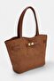 Tan Soft Suede Handle and Cross Strap Tote Women's Maxi Size Shoulder Bag Takaw25Oc00013 - 2