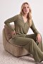 Khaki Snap Fastener Viscose Ribbed Knitted Pajama Set Thmaw27Pt00235 - 4