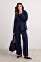 Navy Blue Regular/Normal Fit Chinese Closure Wide Leg Knitted Hijab Bottom - Top Set Tctaw27Us00038