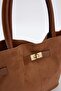 Tan Soft Suede Handle and Cross Strap Tote Women's Maxi Size Shoulder Bag Takaw25Oc00013 - 3