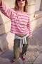 Wardrobe Essentials-Pink Striped Relaxed/Casual Fit 100% Cotton Knitted T-Shirt Twoss26Ts00019 - 3