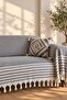 2-Pack Sofa Cover 180X220Cm Organic Cotton 3-Seat Sofa Bed Cover Large Size Hand-Tied Multi-Purpose Cover - Anthracite - 3