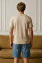 Men's Short Sleeve Comfortable Cotton Beige T-Shirt - 3