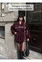 Women's Cashmere Coat Burgundy Color Short Length Buttoned Belted New Season Outerwear - 2