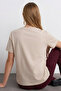Women's Comfort Fit Basic Beige Loose T-Shirt - 3