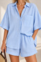 Baby Blue Muslin Shirt - Shorts Oversize Women's Set |   Mks189596-01 - 4
