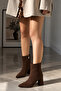 Look Dusty Brown Suede Women's Shoes with Detachable Accessories, Pointed Toe, Zipper, Heels - 5