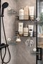 2 Pcs Black Bathroom Shelf with 4 Plastic Black Plastic Hooks Shower Shelf Bathroom Kitchen Shelf Organizer