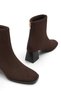 Women's Brown Suede Blunt Toe Thick Heeled Back Zipper Boots with Orthopedic Insole Owena - 5