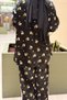 Wide Knitwear Collar Ribbon Closure Floral Satin Shirt and Trousers Set - 4