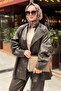 Wide Collar Zipper and Buttoned Leather Trench Coat - 3