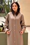 Velvet Shirt Collar Front Pocket Trench Coat with Snap Fasteners - 3