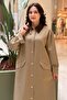 Velvet Shirt Collar Front Pocket Trench Coat with Snap Fasteners - 3