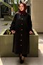 Velvet Shirt Collar Front Pocket Trench Coat with Snap Fasteners - 2