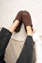 Women's Bitter Brown Suede Winter Slippers with Fur Inside and Back Strap, 5cm Thick Sole Sabo Slippers - 2