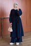 Women's Cupra Pike Long Cardigan Blouse Wide Leg Pants 3-Piece Abaya Set 3205 Navy Blue - Premium Series - 6