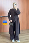 Women's Cupra Pike Long Cardigan Blouse Wide Leg Pants Abaya Set Brown 1217 - Premium Series
